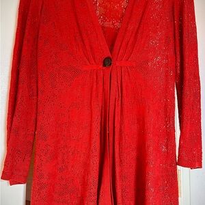 NIC+ZOE Vibrant Red Open-Knit Cardigan